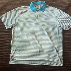 PGA Tour Blue and White Polo with Textured Stripes